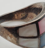 Multicolor Mother-of-pearl Sterling Silver Inlaid Ring - Size 6.5