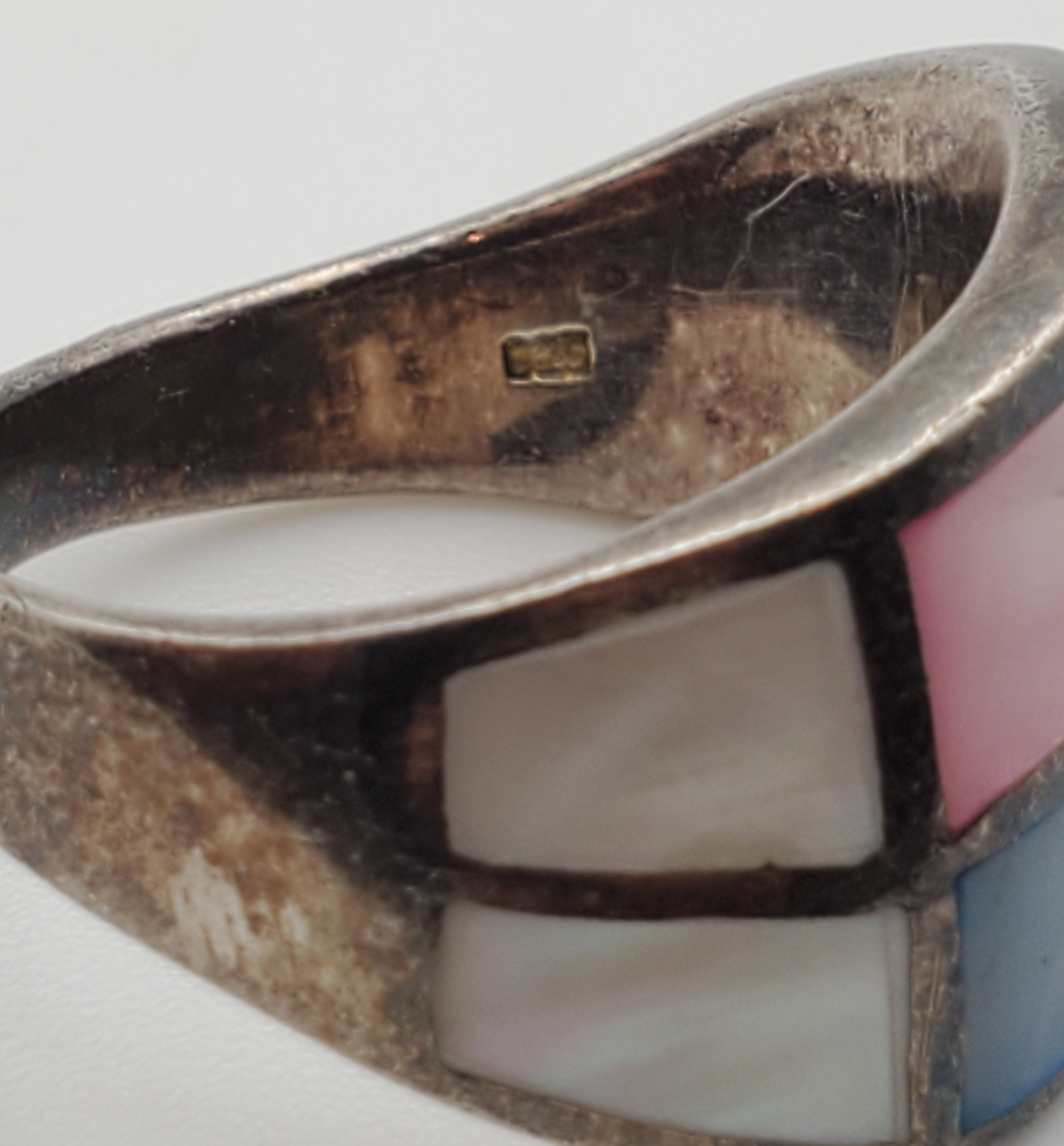 Multicolor Mother-of-pearl Sterling Silver Inlaid Ring - Size 6.5
