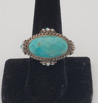 Barse - Faceted Turquoise LARGE Starting Silver Ring - size 7.75