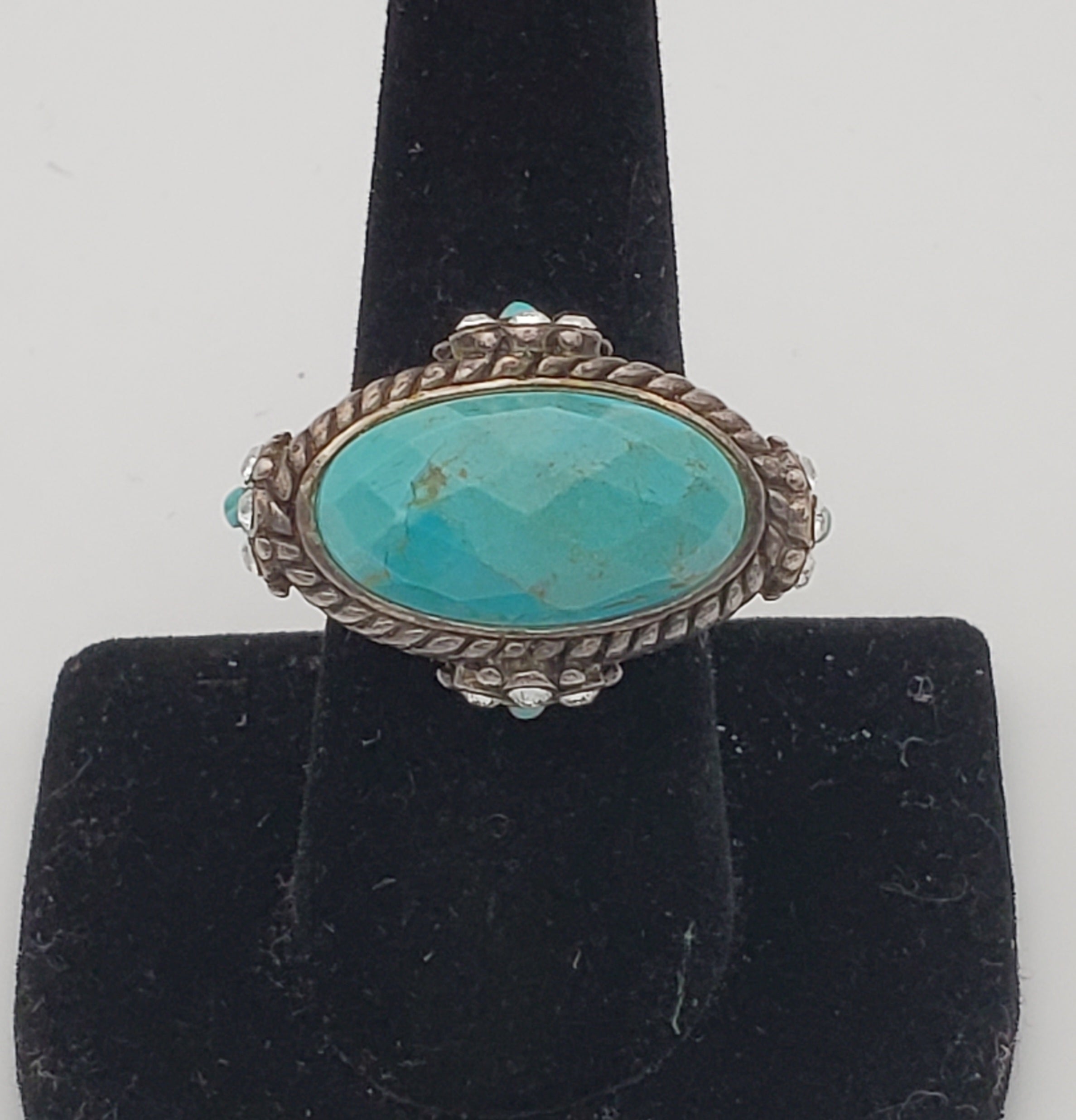 Barse - Faceted Turquoise LARGE Starting Silver Ring - size 7.75