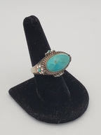Barse - Faceted Turquoise LARGE Starting Silver Ring - size 7.75