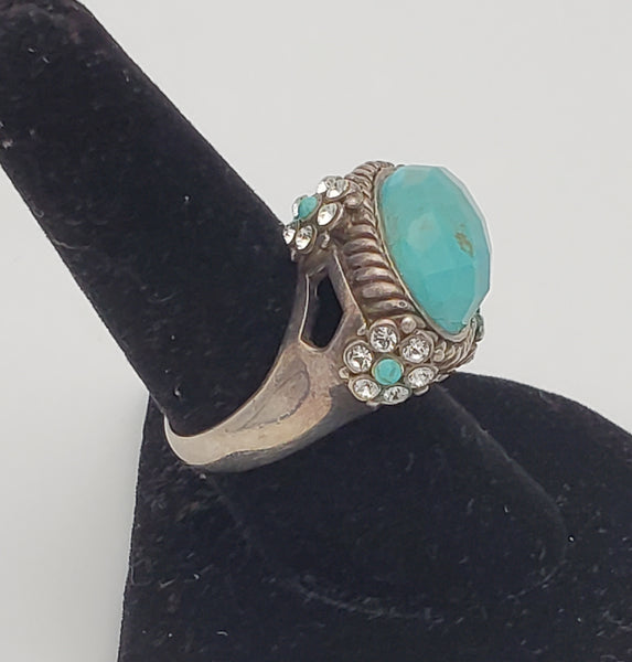 Barse - Faceted Turquoise LARGE Starting Silver Ring - size 7.75