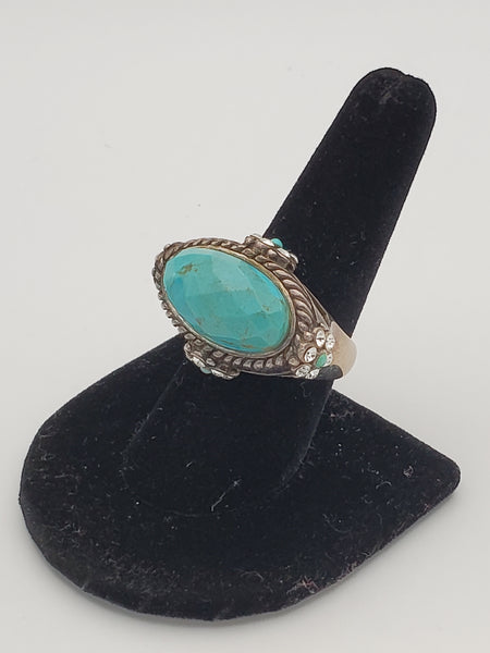 Barse - Faceted Turquoise LARGE Starting Silver Ring - size 7.75