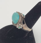 Barse - Faceted Turquoise LARGE Starting Silver Ring - size 7.75