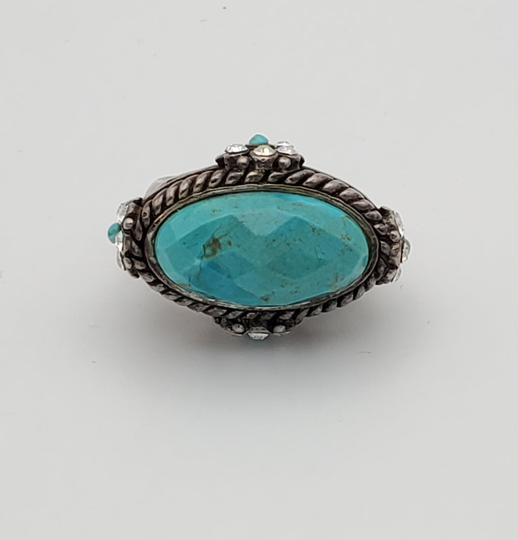 Barse - Faceted Turquoise LARGE Starting Silver Ring - size 7.75
