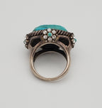Barse - Faceted Turquoise LARGE Starting Silver Ring - size 7.75