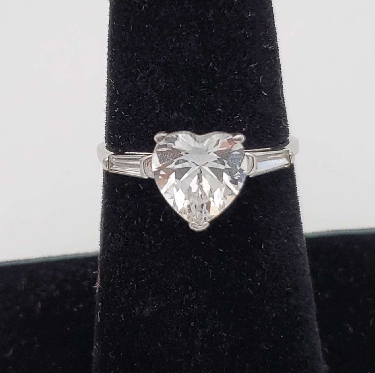 Heart Cut Crystal Glass Sterling Silver Ring - Size 6