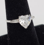 Heart Cut Crystal Glass Sterling Silver Ring - Size 6