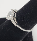 Heart Cut Crystal Glass Sterling Silver Ring - Size 6