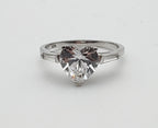 Heart Cut Crystal Glass Sterling Silver Ring - Size 6