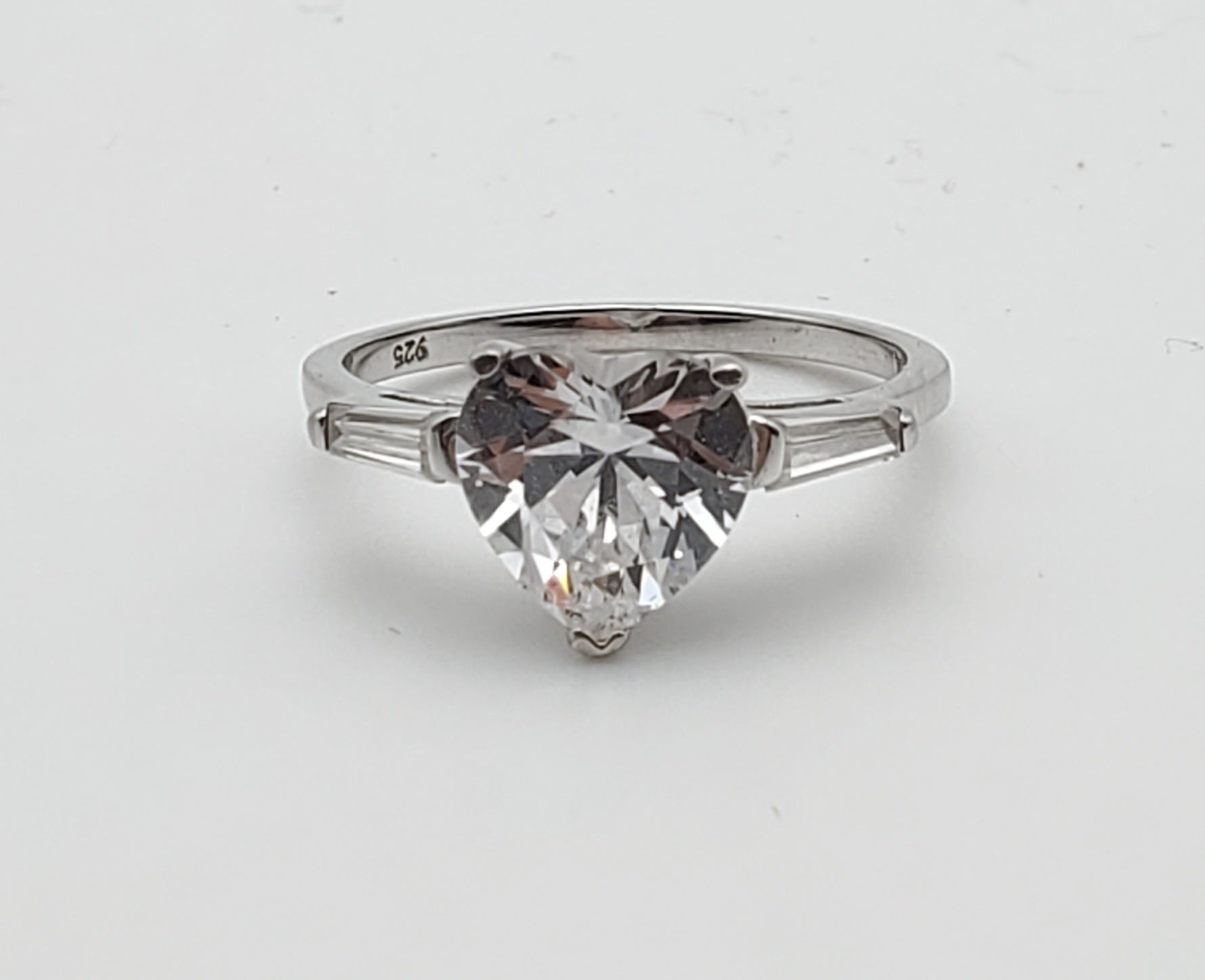 Heart Cut Crystal Glass Sterling Silver Ring - Size 6