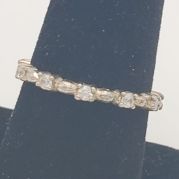 Sterling Silver Crystal Glass Band - Size 7