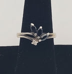 Black Marquise Glass Sterling Silver Ring - Size 7.5