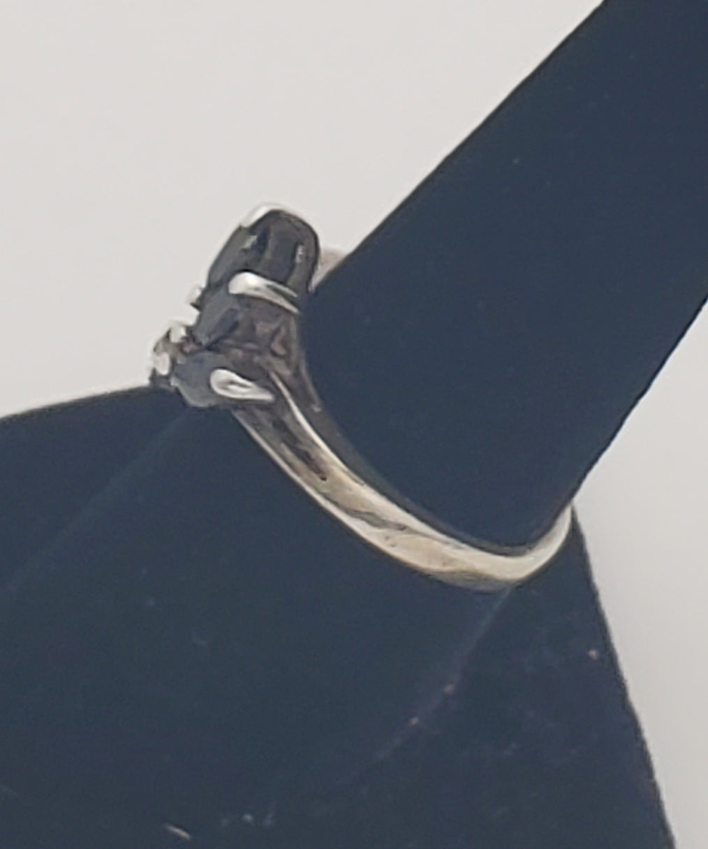 Black Marquise Glass Sterling Silver Ring - Size 7.5