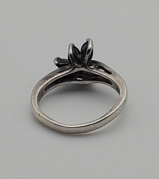 Black Marquise Glass Sterling Silver Ring - Size 7.5