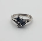 Black Marquise Glass Sterling Silver Ring - Size 7.5