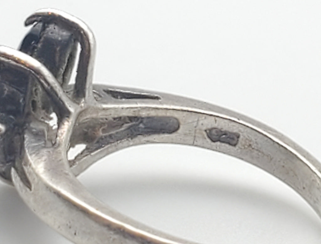 Black Marquise Glass Sterling Silver Ring - Size 7.5