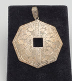 Vintage Heavy Sterling Silver Octagonal Engraved Design Pendant