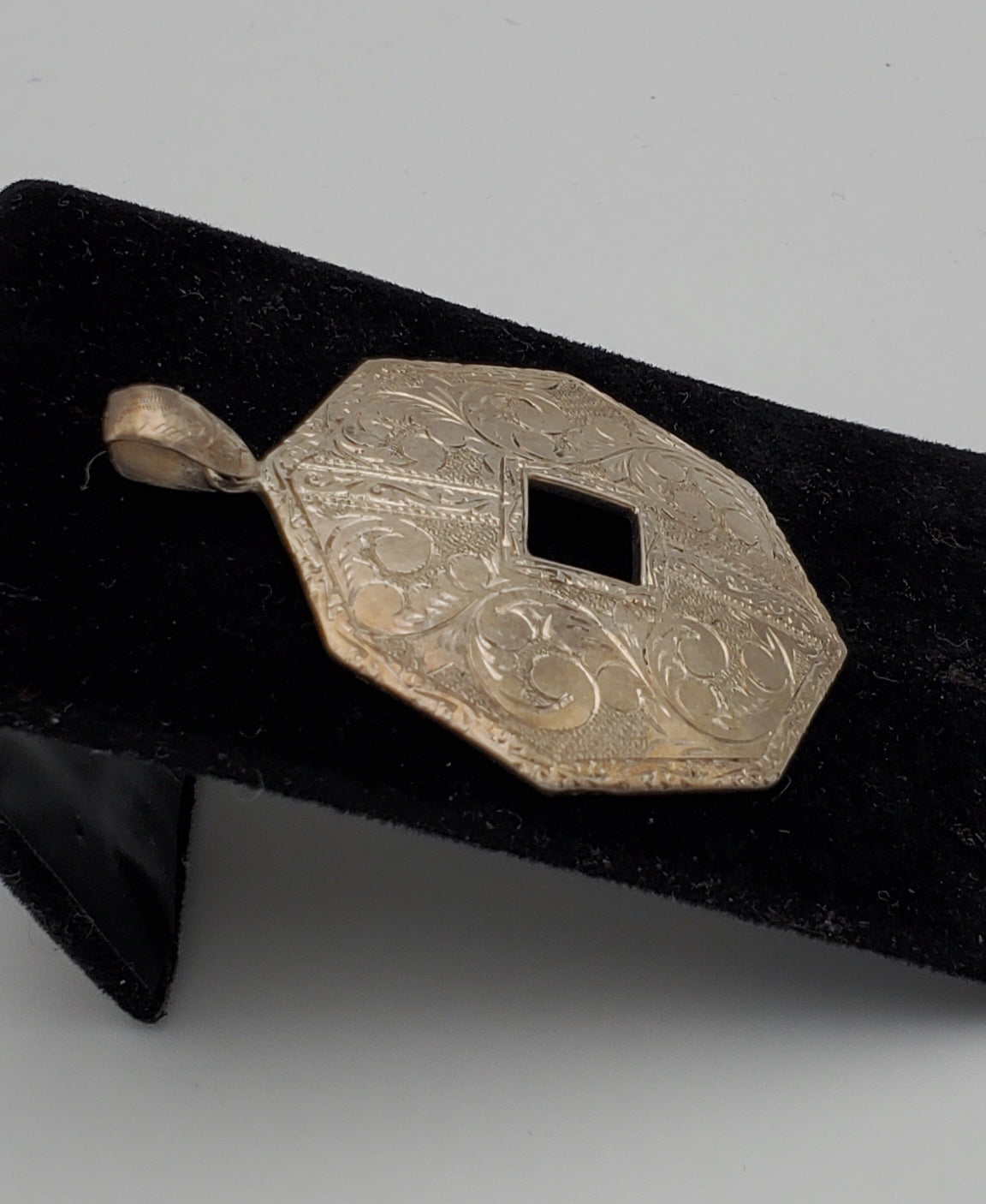 Vintage Heavy Sterling Silver Octagonal Engraved Design Pendant