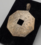 Vintage Heavy Sterling Silver Octagonal Engraved Design Pendant