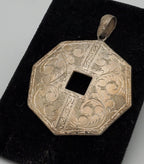 Vintage Heavy Sterling Silver Octagonal Engraved Design Pendant