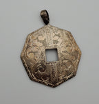 Vintage Heavy Sterling Silver Octagonal Engraved Design Pendant