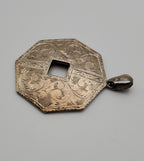 Vintage Heavy Sterling Silver Octagonal Engraved Design Pendant