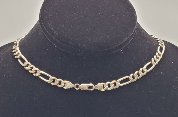 Vintage Italian Heavy Sterling Silver Figaro Link Chain Necklace - 18.5"