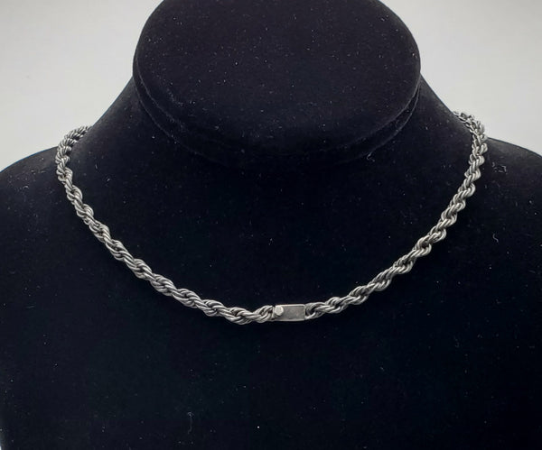 Vintage Twisted Rope Sterling Silver Chain Mexican Necklace - 24"