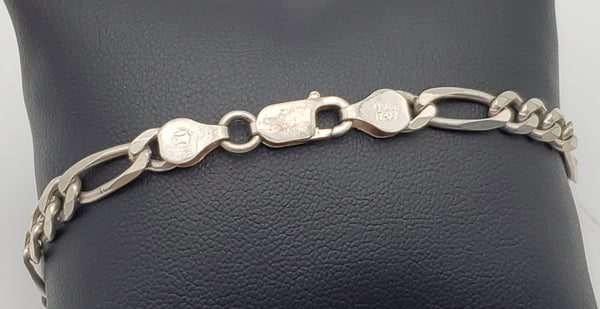 Vintage Italian Sterling Silver Figaro Link Bracelet - 8"