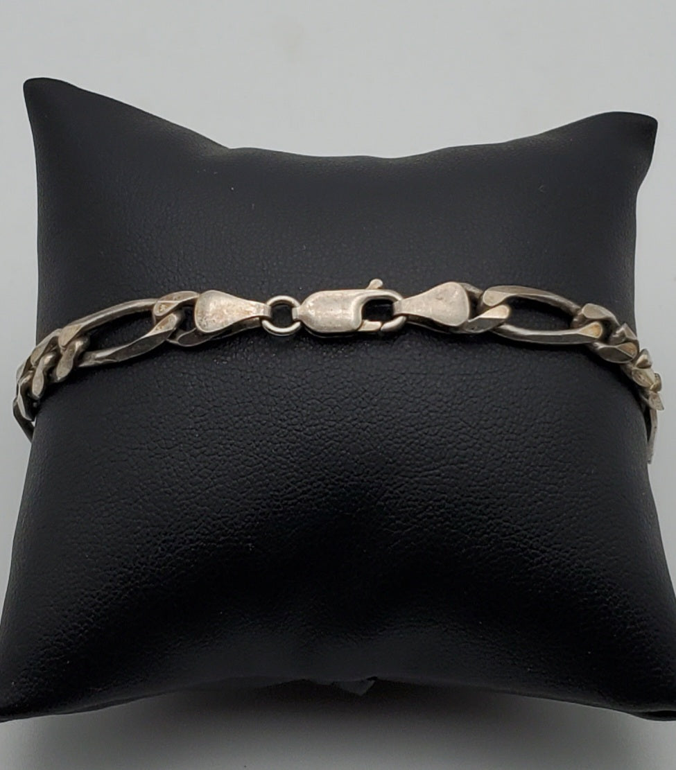 Vintage Italian Sterling Silver Figaro Link Chain Bracelet - 9"