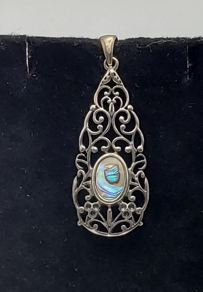 Vintage Abalone Shell Sterling silver Pierced Design Pendant