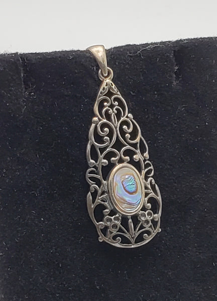 Vintage Abalone Shell Sterling silver Pierced Design Pendant