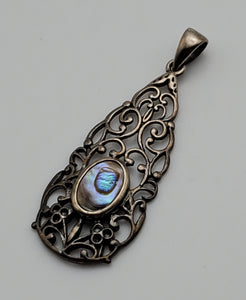 Vintage Abalone Shell Sterling silver Pierced Design Pendant