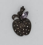 Vintage Sterling Silver Apple Pendant with Amethyst and Marcasite
