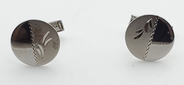 Vintage Half-Polished Half-Brushed Sterling Silver Round Cufflinks