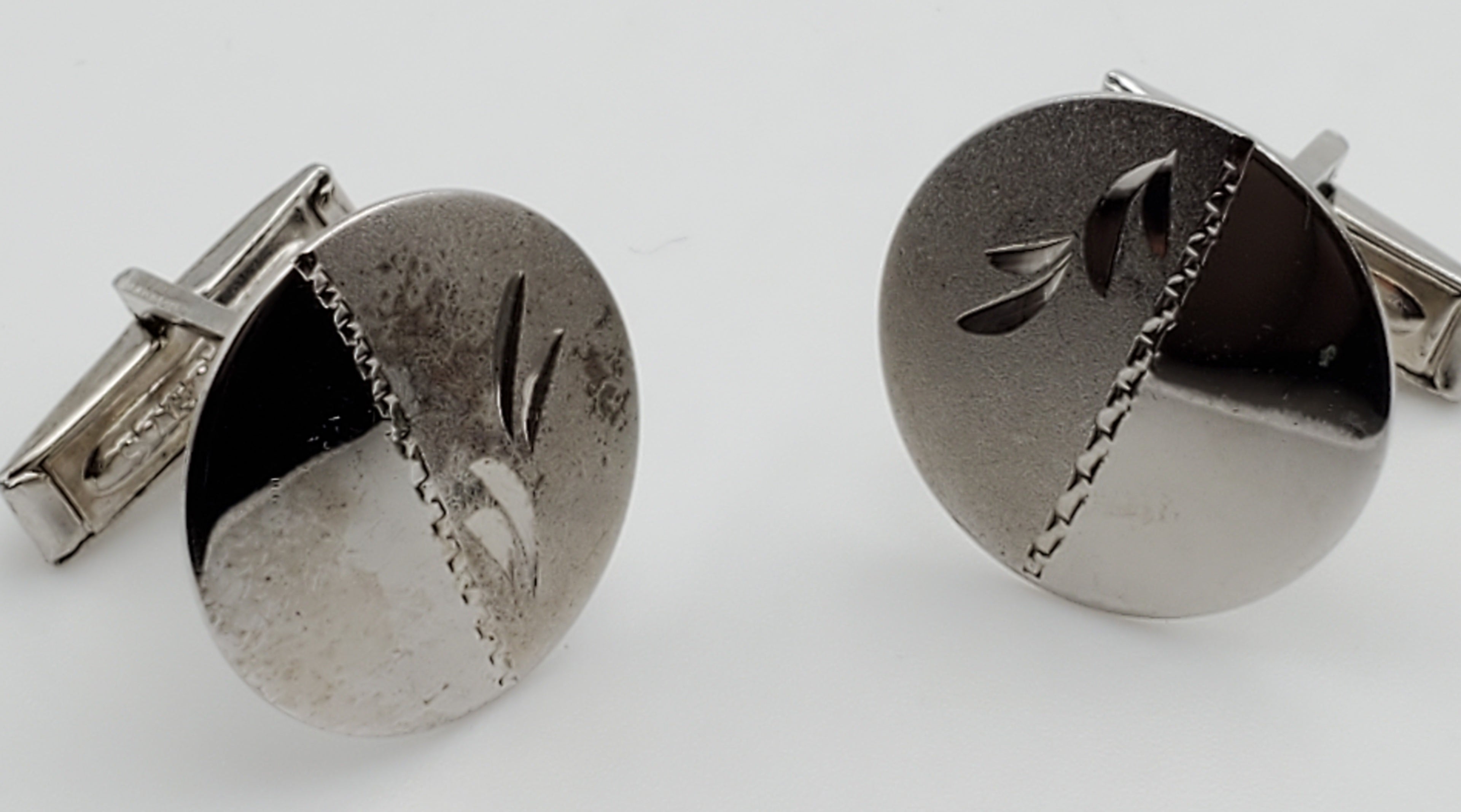 Vintage Half-Polished Half-Brushed Sterling Silver Round Cufflinks