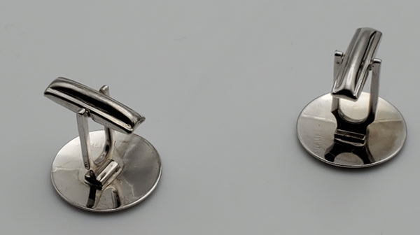 Vintage Half-Polished Half-Brushed Sterling Silver Round Cufflinks