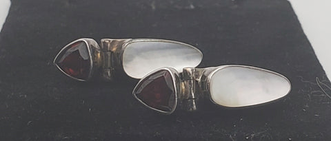 Acleoni - Red Garnet and Mother of Pearl Vintage Sterling Silver Earrings