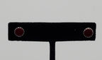 Red Garnet Silver Tone Stud Earrings