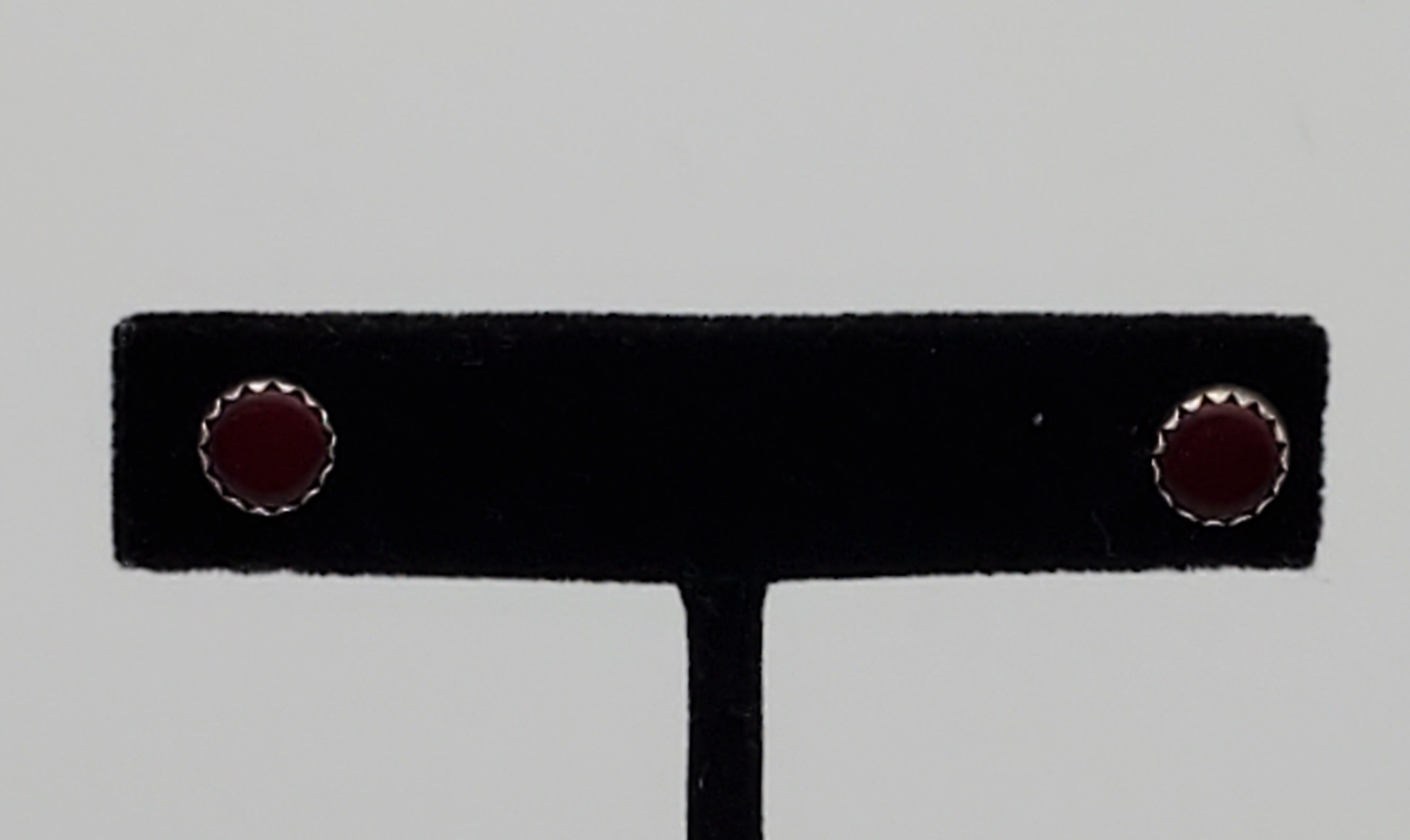 Red Garnet Silver Tone Stud Earrings