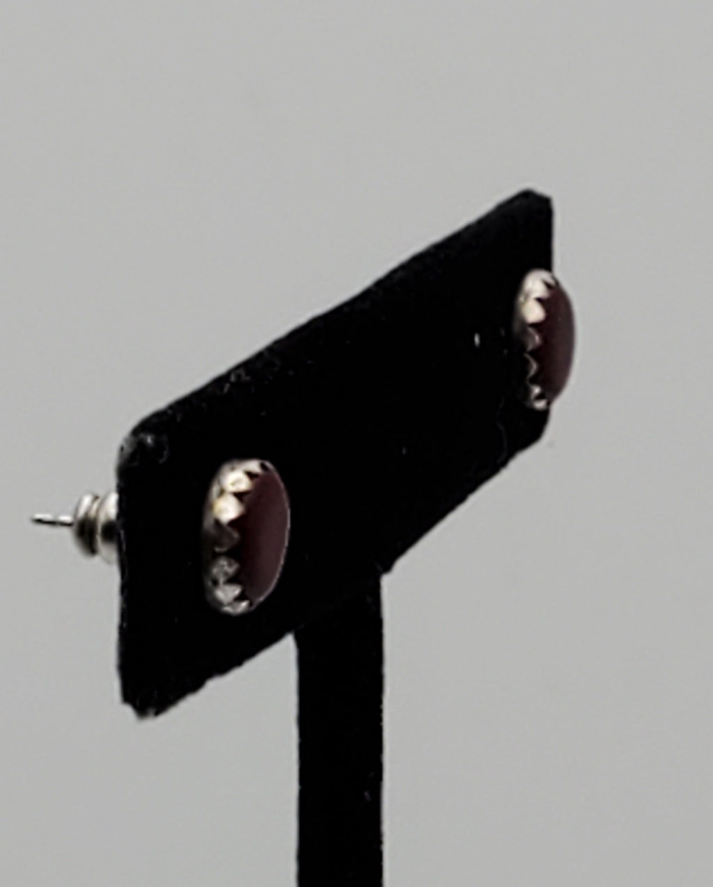 Red Garnet Silver Tone Stud Earrings