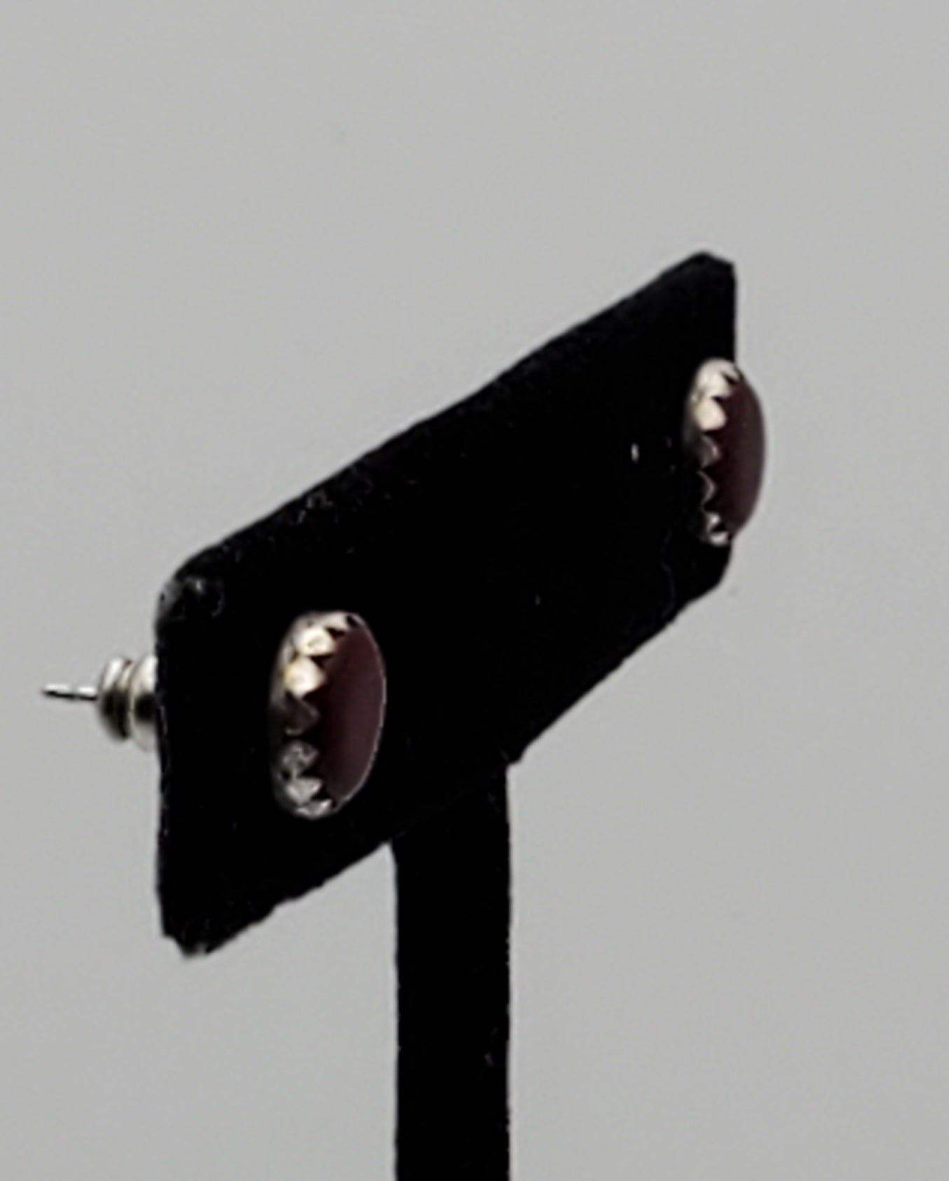 Red Garnet Silver Tone Stud Earrings