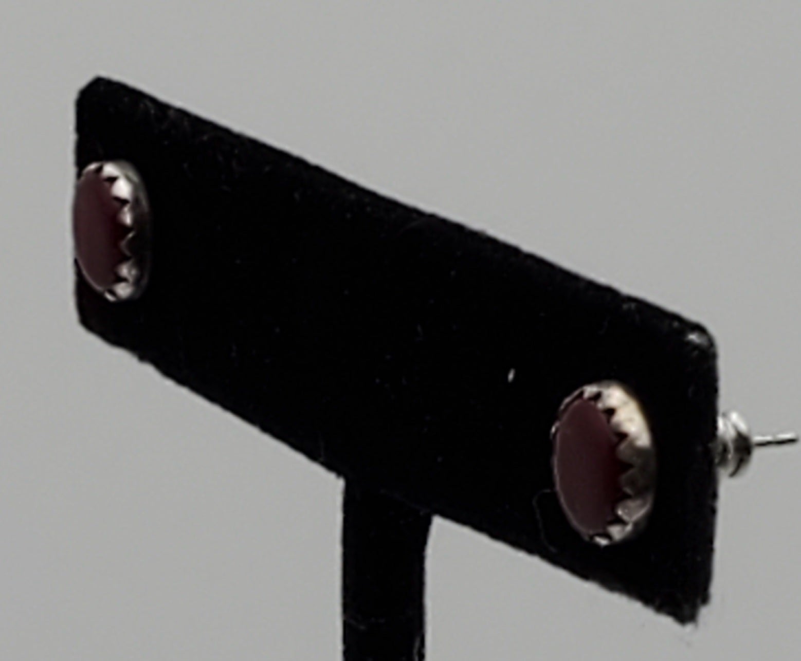 Red Garnet Silver Tone Stud Earrings