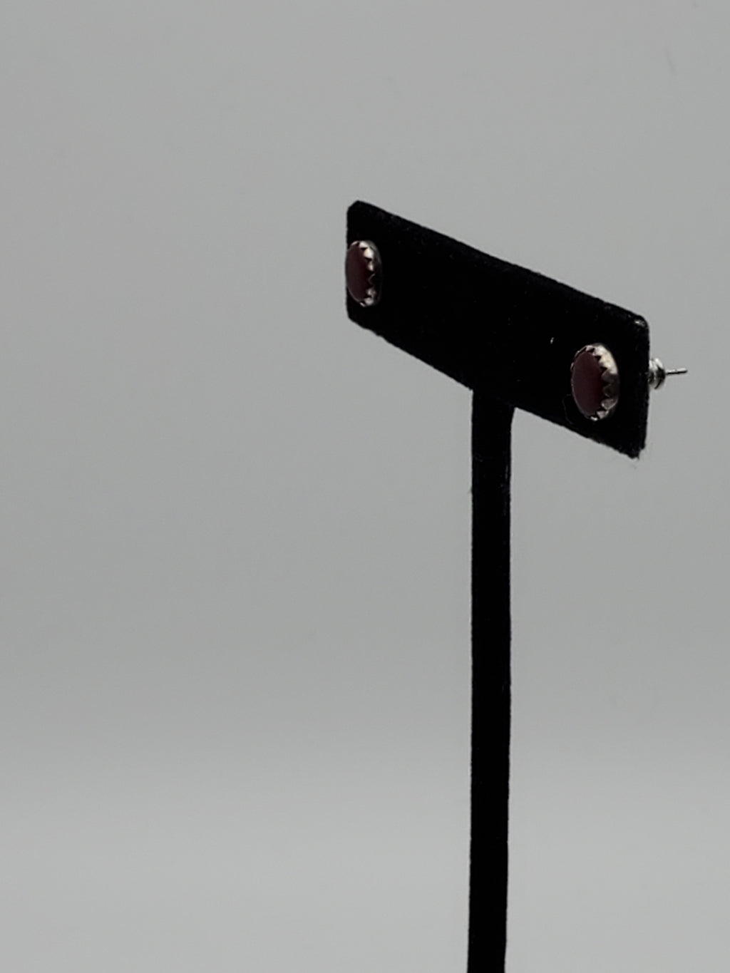 Red Garnet Silver Tone Stud Earrings