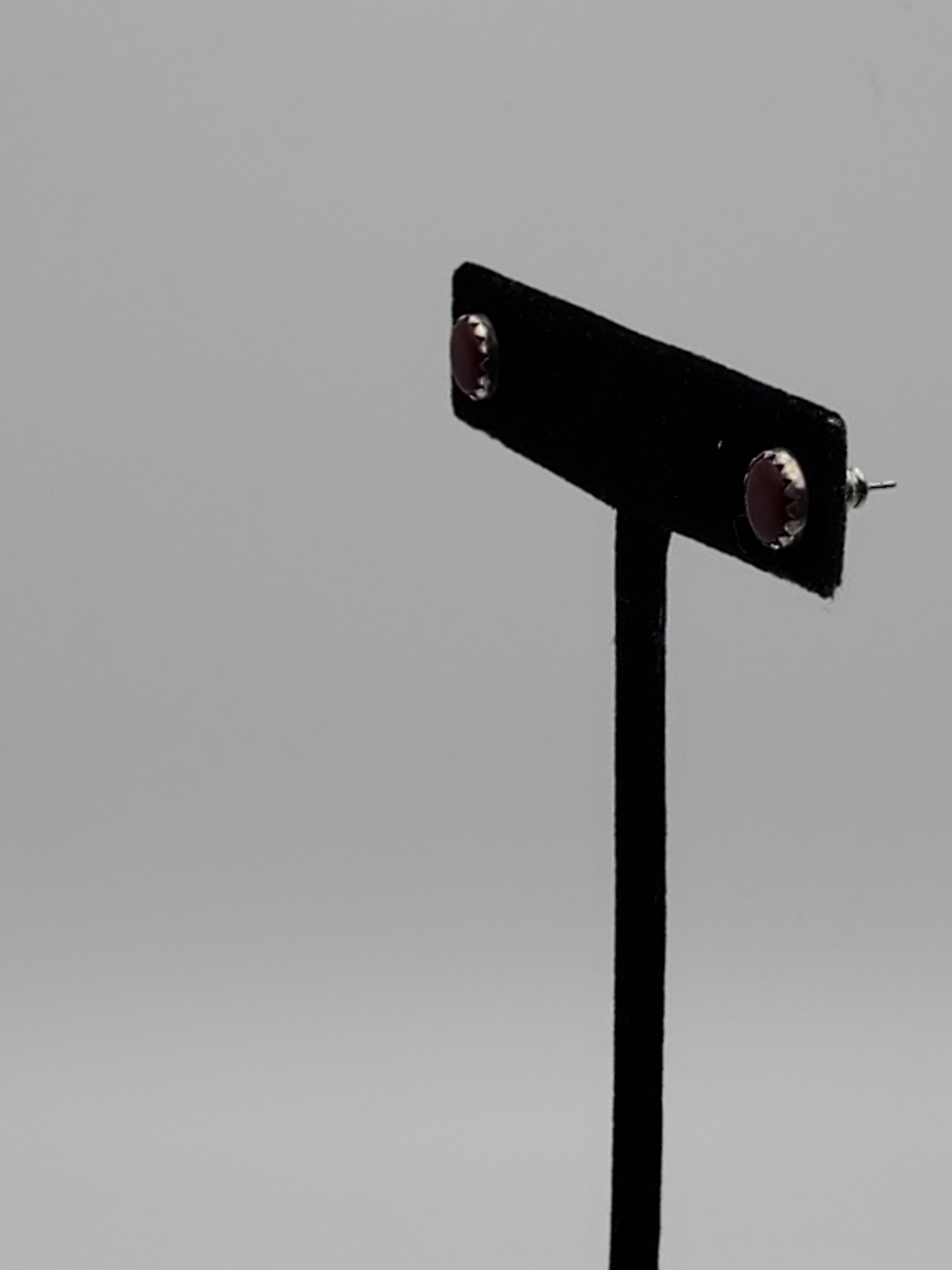 Red Garnet Silver Tone Stud Earrings
