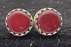 Red Garnet Silver Tone Stud Earrings