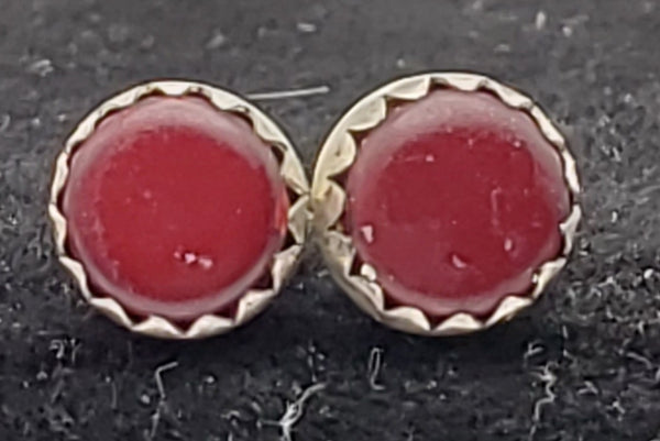 Red Garnet Silver Tone Stud Earrings