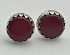 Red Garnet Silver Tone Stud Earrings