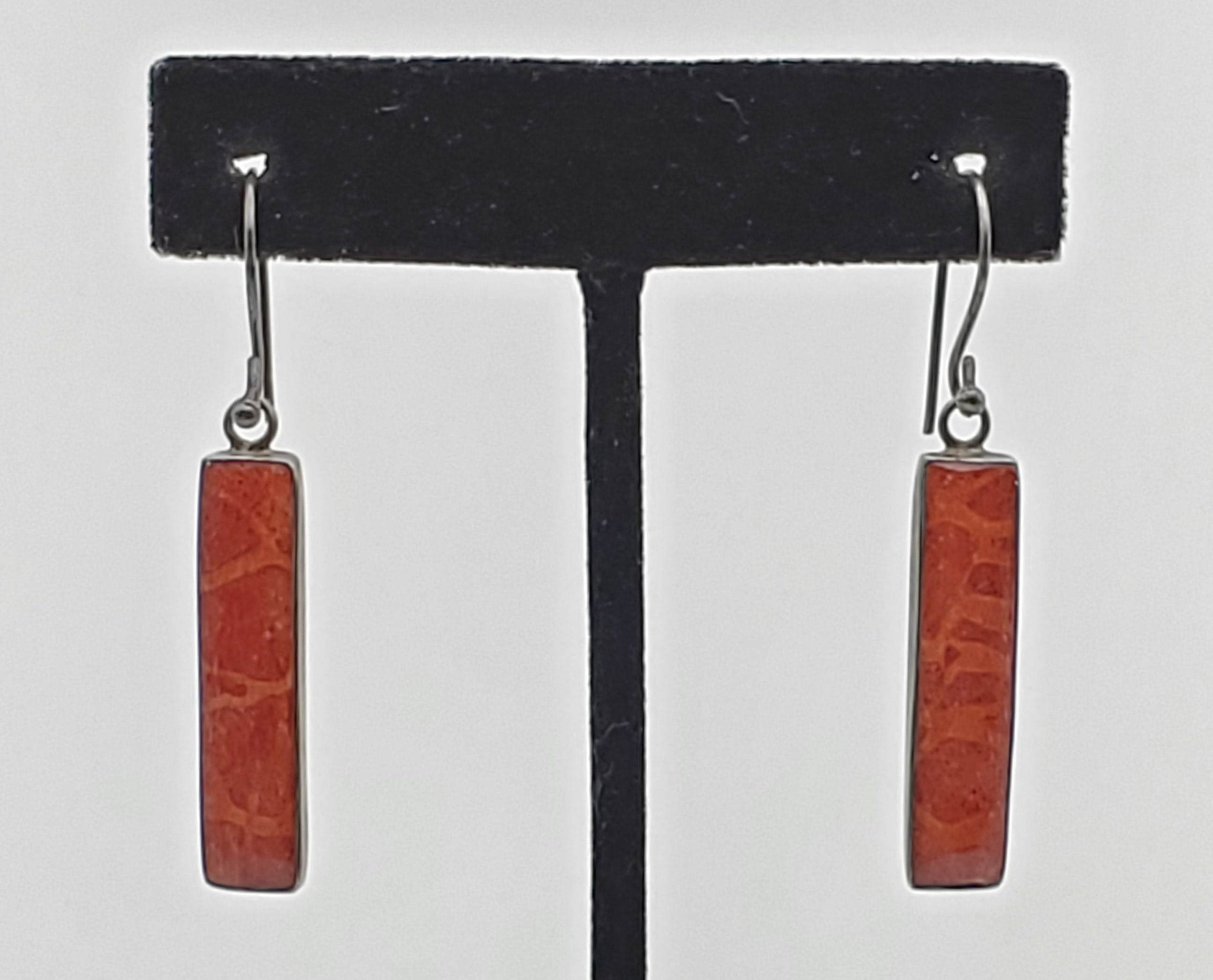 Vintage Red Coral Sterling Silver Dangle Earrings